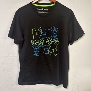 Psycho Bunny Graphic T Shirt Mens Large Black Neon Bunny Skull Pima Cotton